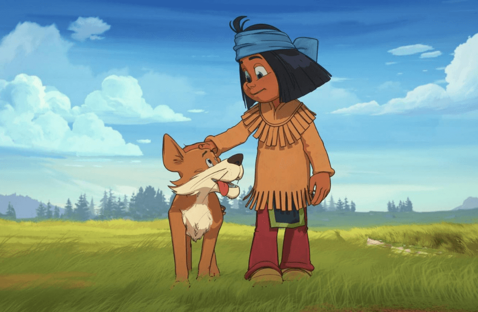 Rysunek małego Indianina z psem.
