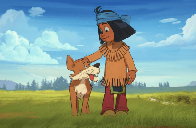 Rysunek małego Indianina z psem.