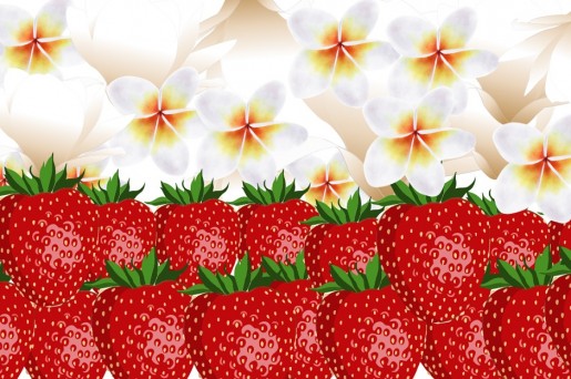 Białe kwiaty i czerwone truskawki układającę się w polską flagę.